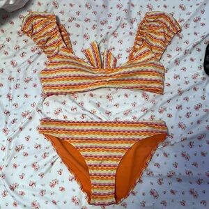 aerie puff sleeve tie back multicolor bikini set